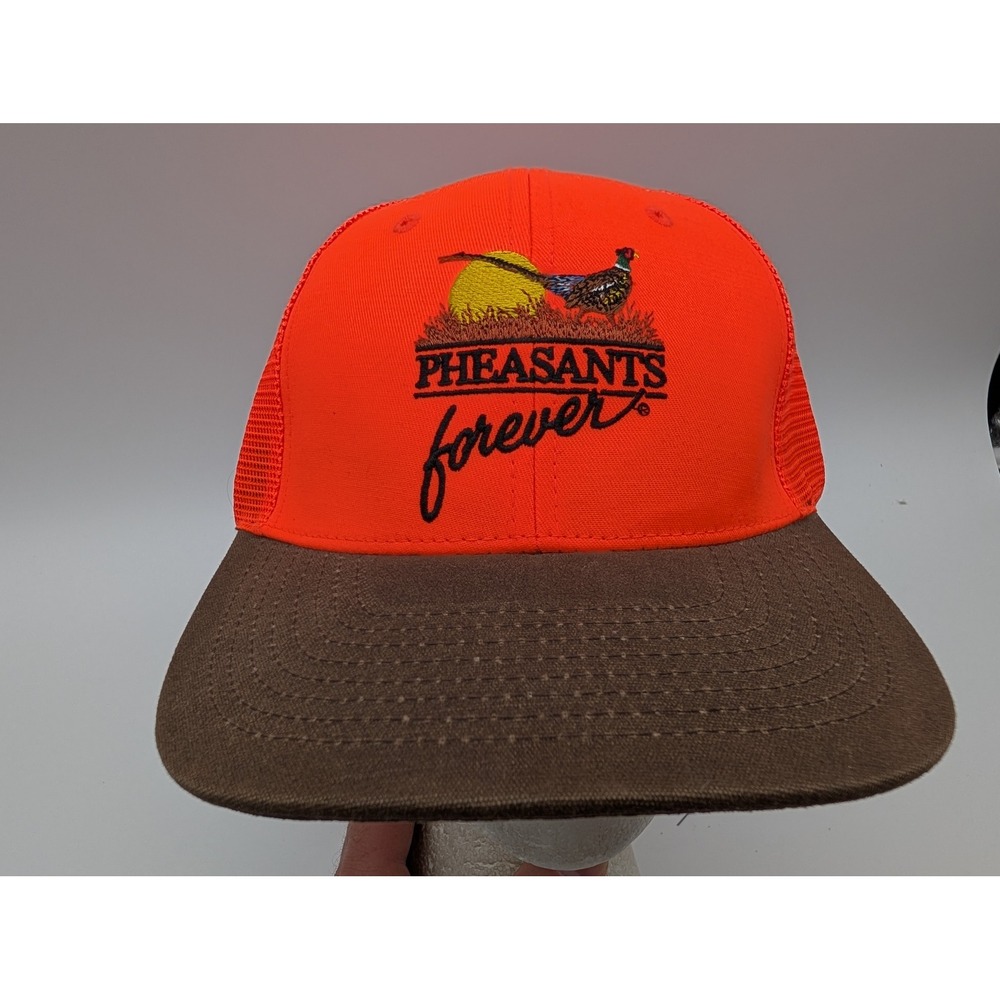 Artisans Pheasants Forever Trucker Hat Blaze Orange Brown Snapback Mesh Cap